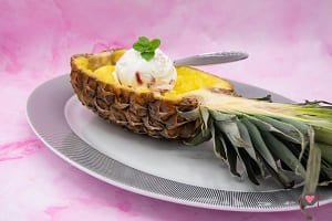 La foto raffigurante la nostra macedonia di ananas pronta per essere portata sulla nostra tavola