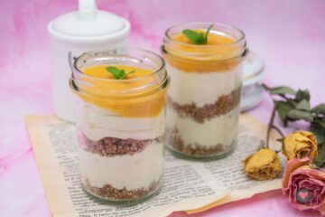 La foto raffigurante la Cheesecake alle pesche monoporzione